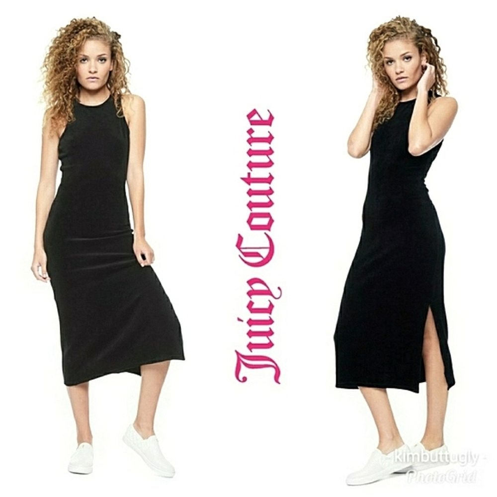 NWT Juicy Coutour Black Velour Midi Bodycon Dress XS